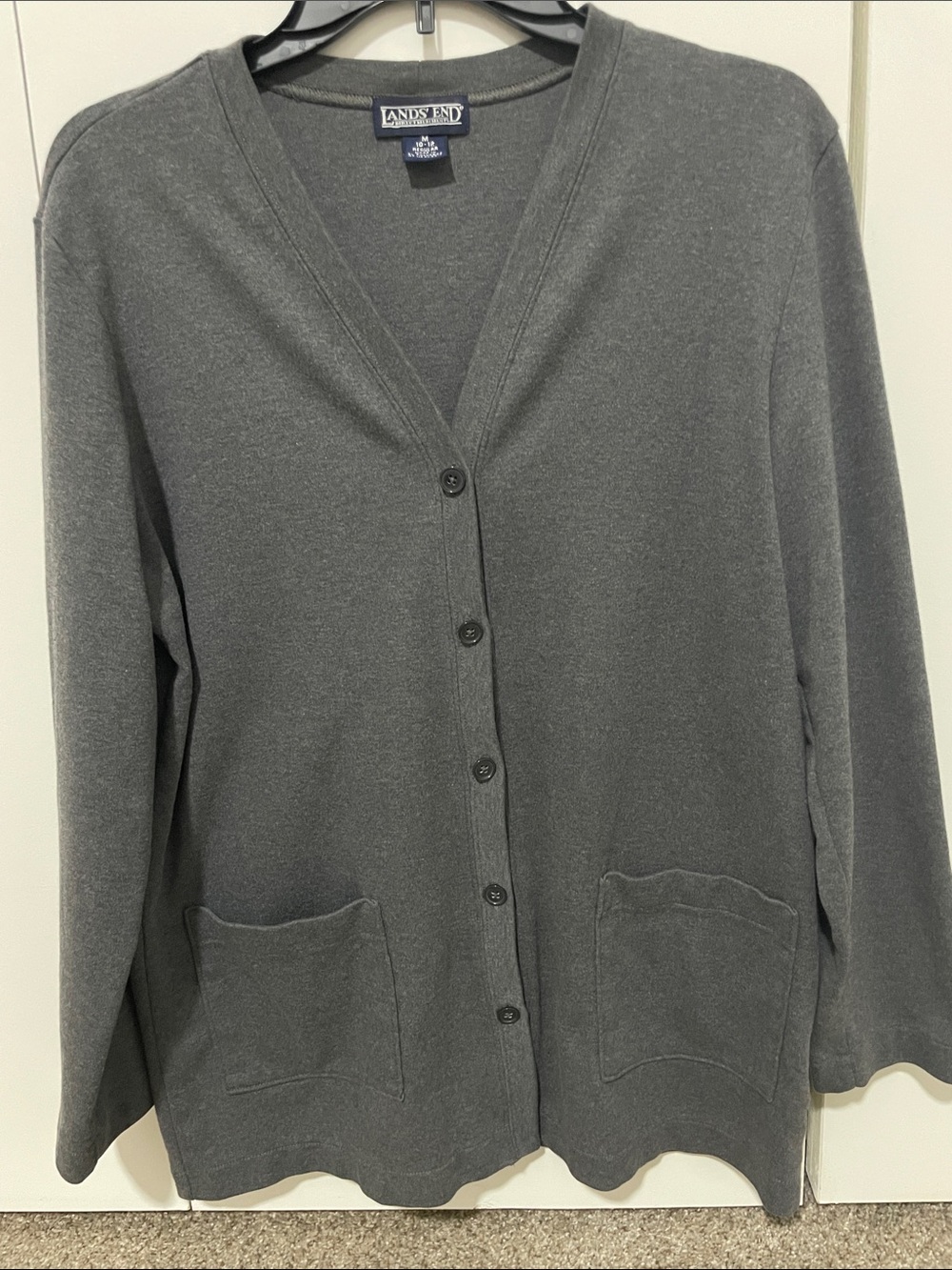 Lands' End Dark Gray V-Neck Button Front Cardigan